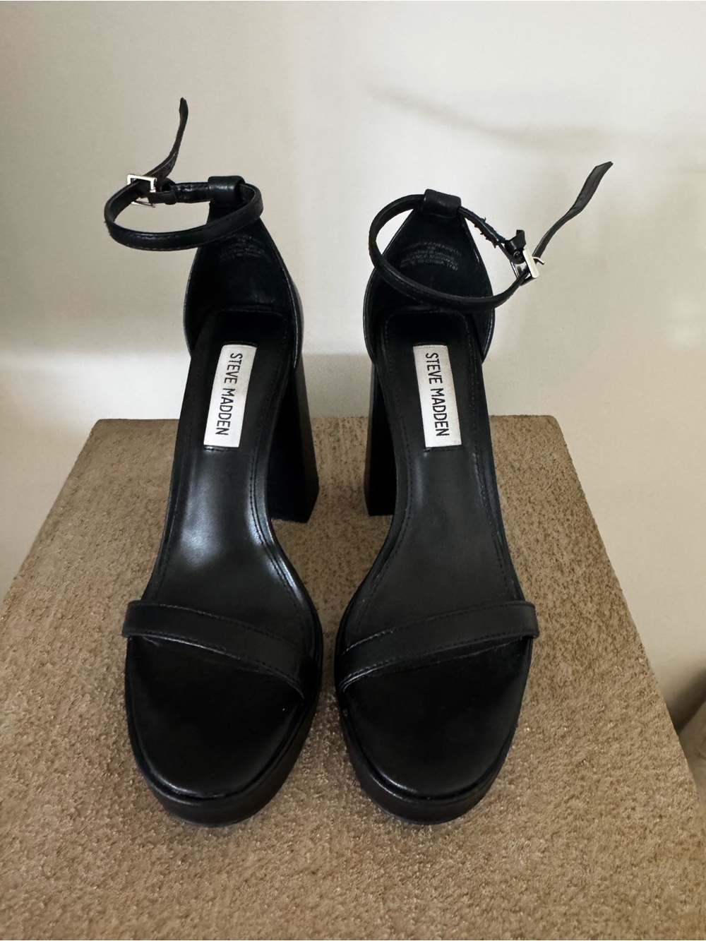 Steve Madden Black Ankle-Strap Block Heels